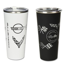 HEM HIGH-END MOTORSPORTS Corvette Generations Stainless Steel Tumbler Pair, Black & White, Racing Flag Logo Design