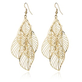 coadipress Bohemian Layered Filigree Leaf Earrings for Women Handmade Silver Gold Plated Big Boho Lightweight Chandelier Hollowed Out Leaves Dangle Drop Earrings (Gold Filigree Leaf)