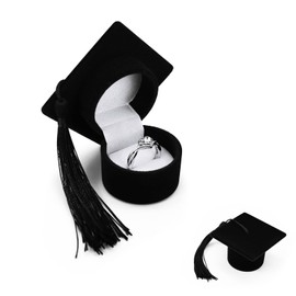 AfitlLulu Ring Box Appearance of the Graduation Hat Ring Box Jewellery Box, Plush Small Engagement Ring Box, Creative Graduation Surprise for Marriage Proposals and Wedding Anniversaries (Black)