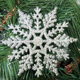 12 x Silver Glitter Snowflake Shape Hanging Ornament Christmas Tree Window Decoration XMAS Accessories