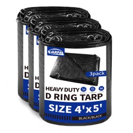 TARPAL Tarp 4x5(3pack) Heavy Duty Tarps 14mil D-Shaped Metal Ring Waterproof UV Protection Triangular Design Reinforced Corners and Edges（Black）