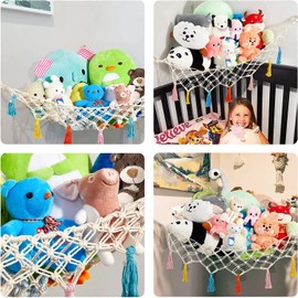 Teddy Hammock Toy Storage Hammock Organizer Net with Colorful Tassels, Teddy Bear Net Mesh Holder Large Hanging Net for Stuffed Animals