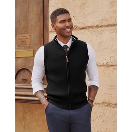 PJ PAUL JONES Mens Sweater Vests Fashion Warm Lightweight Sweater Vests Full Zip Gift for Husband Black, S