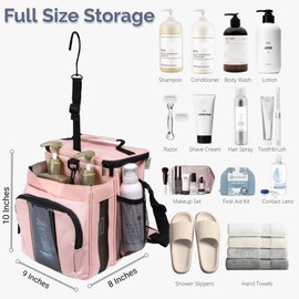 TERRA HOME XL Portable Shower Caddy Bag for Girls with Extra Storage, Durable Mesh Bottom, Shoulder Strap, Keychain Holder Shower Caddy Case for College Dorms - Travel Vacation Essentials (Blush Pink)