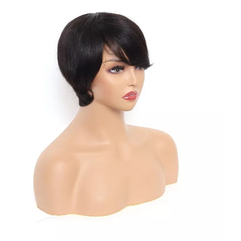 BM Peluca De Cabello Humano Corto De Color Negro Pixie