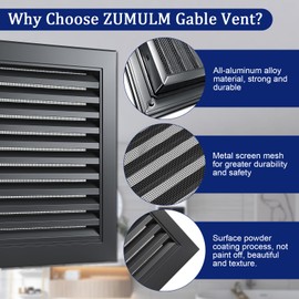 16" X 16" Gable Vent Aluminum Gable Vents for Houses Attic Vent Shed Vents Cover Exterior with Screen Mesh Alloy Wall Vent Ventilation for Home Garage Attic Ceiling - Vent Opening: 14" x 14" Black