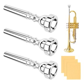 3C/5C/7C Trumpet Mouthpiece Set, Professional Trumpet Mouthpiece Replacement Parts Trumpet Tone Gift with Cleaning Cloth, Musical Instruments Accessories for Beginners(Yellow+Silver)