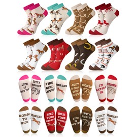 Xtinmee 8 Pairs Horse Socks for Women Derby Socks Funny Christmas Horse Ankle Socks Novelty Gifts for Cowgirl Horse Lovers Equestrian Gift