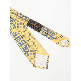 Beams Plus Men's Necktie, Silk Paisley x Geometric Print Tie, yellow