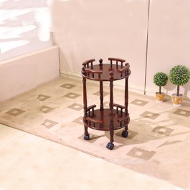 Inherited Redwood Wooden Double-Layer Tea Cart with Casters, Serving Cart on Wheels (rotundity), Brown