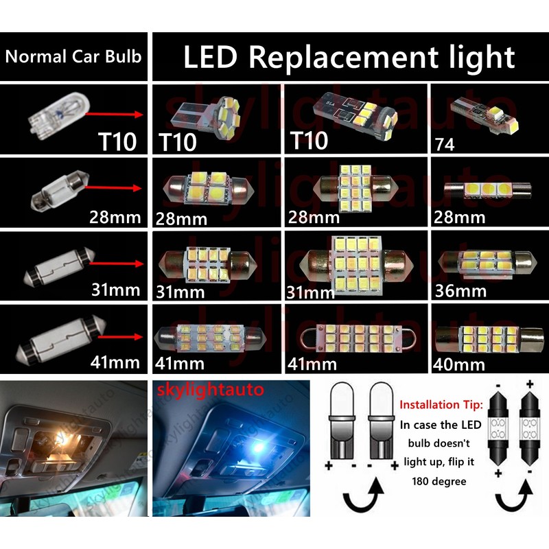 skylightauto 14pcs LED Premium Blue Light Interior Package Deal for