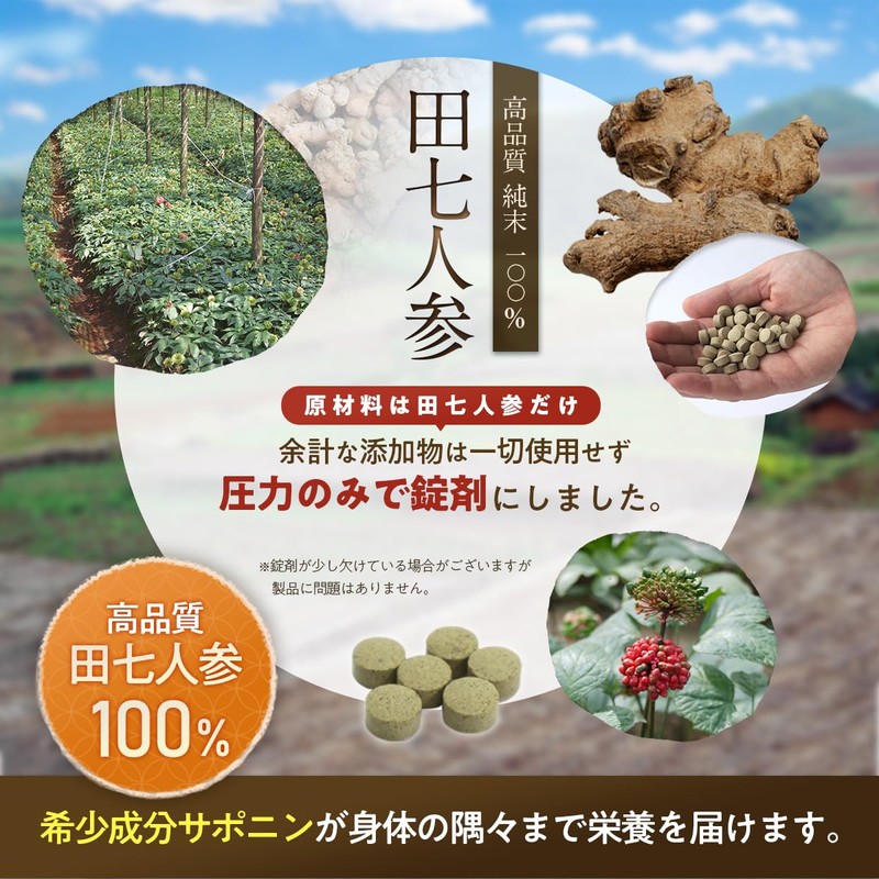 【製薬会社監修】野中烏犀圓 田七人参粒 田七人参100％ サプリ 30日 180粒 無添加
