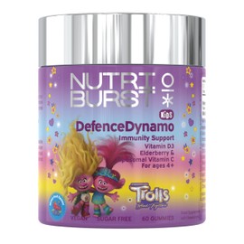 Nutriburst Kids DefenceDynamo - Immune Support & Energy Levels - Vitamin D3 (25µg), Vitamin C (90mg) + Black Elderberry Extract (50mg) - Vegan + Chewable + Sugar Free - Blueberry Flavour - 30 Gummies