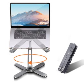 Moallia Laptop Stand with 360 Rotating Base, Computer Notebook Laptop Riser Metal Holder for Desk Collaborative Work, Fully Foldable for Easy Storage, Fits All MacBook, Laptops up to 16 inches, Grey