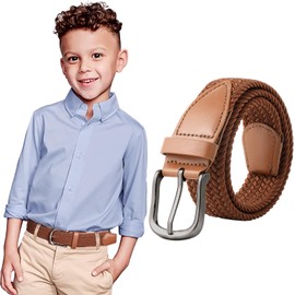 WELROG Kids Elastic Belt for Boys - Stretch Belt for Boys and Girls No Hole Sports Belt for Youth, Brown, 82cm/32in（9-12 Years）