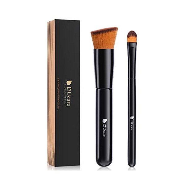 DUcare 2Pcs Foundation Brush and Concealer Brush Professional Flat Top Kabuki Brush for Face Synthetic Liquid Blending Mineral Powder Makeup Tools