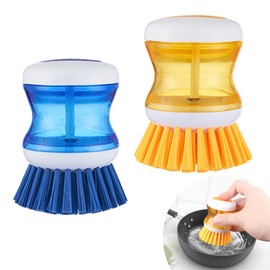 Soap Dispensing Dish Brush, 2 PCS Soap Dispensing Palm Brush, Multifunctional Pressing Cleaning Brush Palm Scrub Refillable Soap Dispensing for Dishes Pot Pan Sink Cleaning