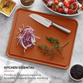 KitchenAid Classic Plastic Cutting Board with Perimeter Trench and Non Slip Edges, Dishwasher Safe, 11 x 14 inch, Scorched Orange