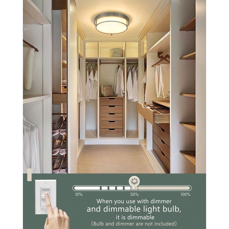 Cargifak Close to Ceiling Light Fixtures, Bushed Nickel Farmhouse Ceiling