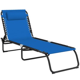 Outsunny Folding Chaise Lounge Chair, Patio Sun Tanning Chair, Outdoor Chaise Lounger with 4-Position Reclining Back, Breathable Mesh Seat for Beach, Poolside, Yard, Blue