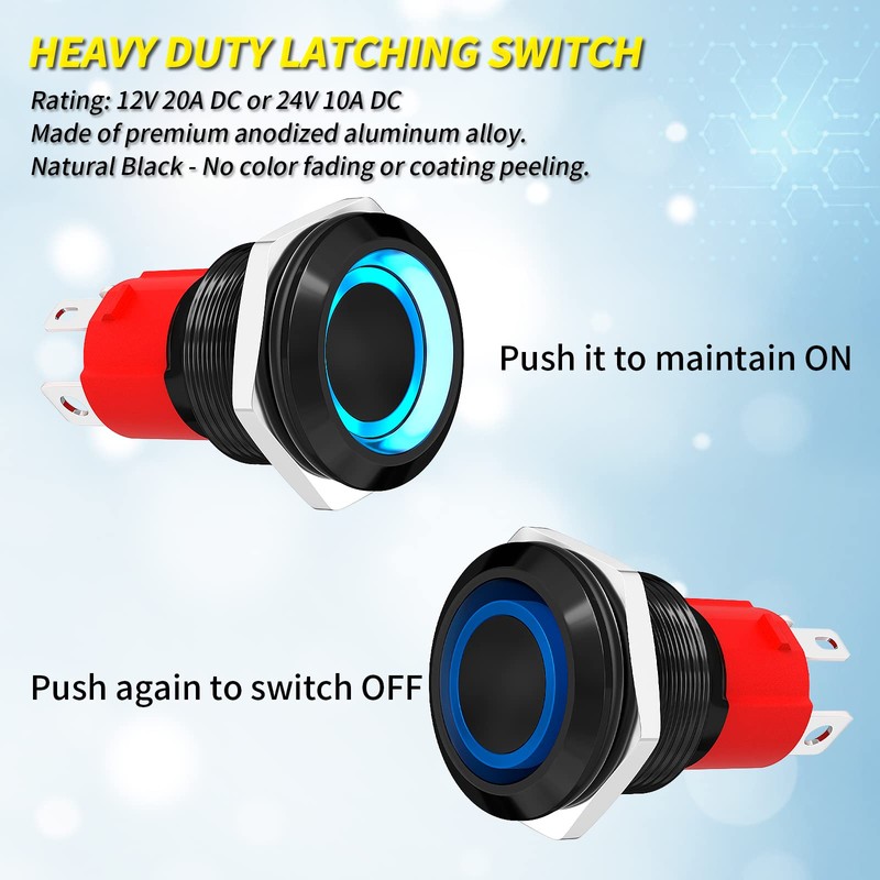Joinfworld 20A 12V Push Button Switch Latching 19MM Pushbutton Switch