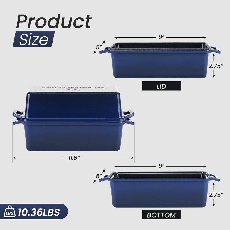 Northriver Casting 2 in 1 Enameled Cast Iron Bread Pan