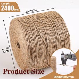 XSEINO 2400Feet Natural Jute Twine Strong Garden Twine Rope for Arts Crafts Gift Wrapping Gardening Tomato Climbing Plant Tie Floristry Packing Decor