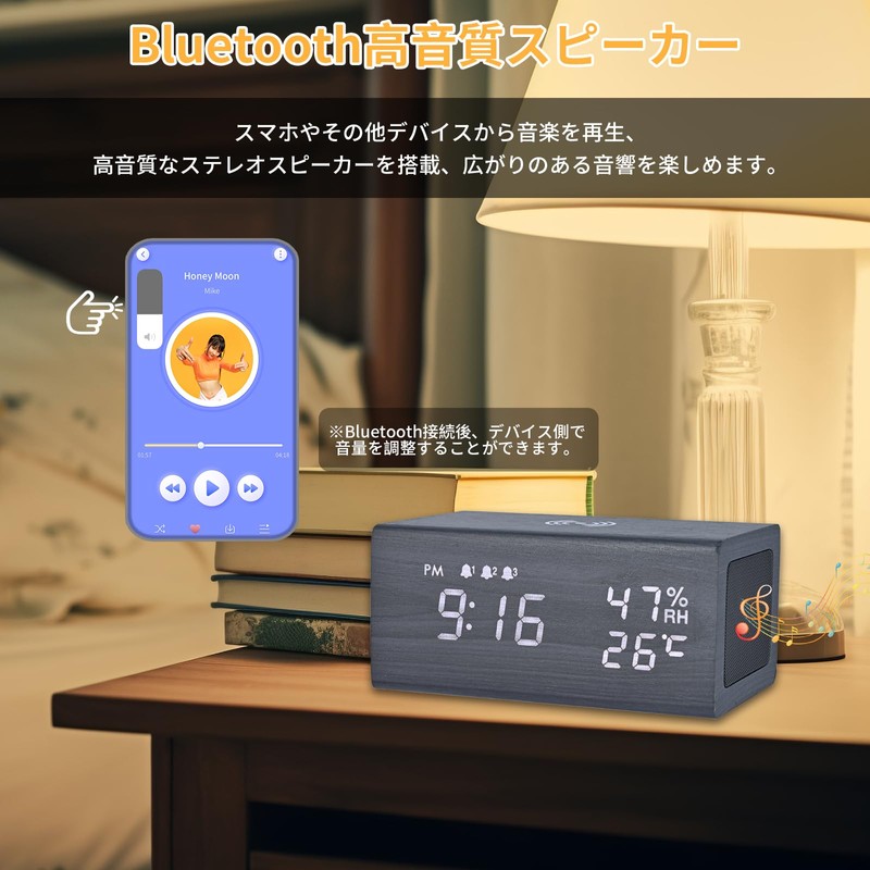 Alarm Clock, Alarm Clock, Speaker, Bluetooth 5.0, Qi Wireless Charger,