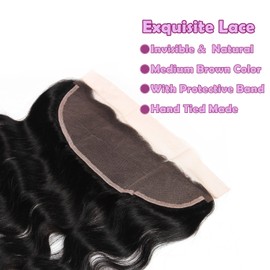 13x4 Lace Frontal Closure, Brazilian Body Wave Human Hair Extension– 16 Inch Ear-to-Ear, Pre-Plucked, Natural Black #1B, Long-Lasting & Versatile