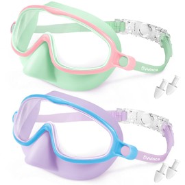 Vvinca Swimming Goggles with Nose Clip, Waterproof, for Children 3-15 Years, Set of 2, Wide Angle Diving Mask, Anti-Fog/UV Protection