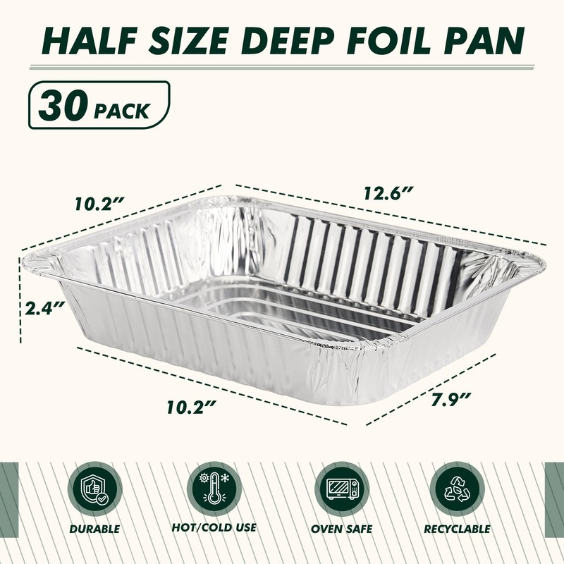 9x13 Aluminum Foil Pans 30 Pack, Disposable Baking Pan for