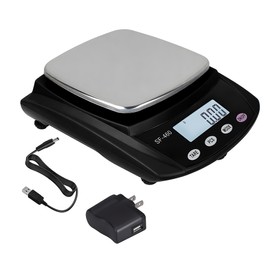 Eosphorus Báscula de Pesaje Digital LCD 600 g x 0,01 g Analítica Para la Escuela de Laboratorio - Báscula de Cocina para Alimentos Equilibrio Preciso, Cargador USB y Adaptador Incluidos