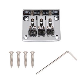 Electric Guitar Bridge, Zinc Alloy 3 String Fixed Hardtail Guitar Bridge Top Load Tailpiece Durable Replacement Parts for Cigarbox Electric Guitars 50×40×13mm (Silver)
