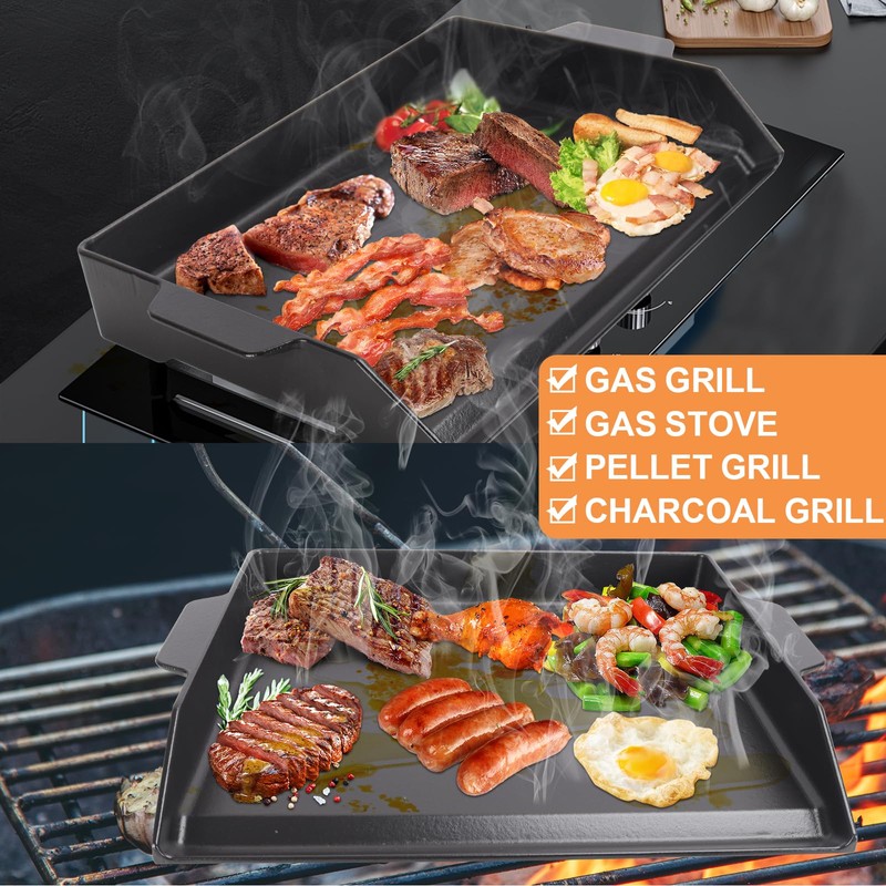 Universal Cast Iron Flat Top Griddle for Gas/Stove/Electric/Charcoal Grill,23" X