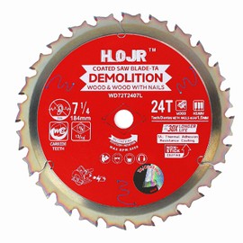 HOJR 7-1/4" 24 Tooth Circular Saw Blade, 5/8" Arbor, Demolition/Framing Circular Saw Blade, Anti-Stick Coating-TA Tip, Compatible with Diablo Milwaukee, 7-1/4" 24T 5/8"