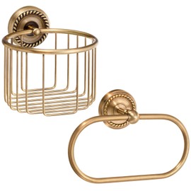 Lounsweer 2 Pack Vintage Brass Toilet Paper Holder Gold Antique Paper Tissue Roll Holder Basket Wall Mount for Bathroom Washroom Storage Accessories