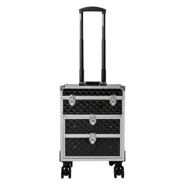 LyeXD Rolling Makeup Train Case with Sliding Drawers, Aluminum Cosmetic Case Professional Makeup Case Extra Large Trolley with Wheels, Luggage Travel Organizer Tool Box for Make-up Artists
