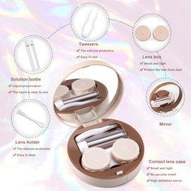 FEISEDY Contact Lens Case, Fashion Portable Contacts Lens Box with Mirror Tweezers Remover Tool Solution Bottle for Travel B0072