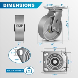 FOVERSWIVE 6"x2" Industrial Casters- Heavy Duty Casters, Cast Iron Wheel,Steel Casters Set of 4 Capacity up to 5000 Lb. Use for Platform Truck, U-Boat Cart,Workbenche(2 Swivel & 2 Rigid)