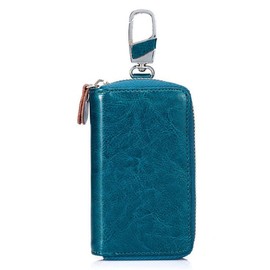 AprinCtempsD Men's Key Case Holder Genuine Leather Women's Key Holder Wallet Vintage Key Chain Bag Keyring Retro Unisex (Blue)