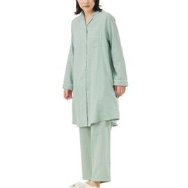 ANGELIEBE Maternity Pajamas, Double Gauze, Prenatal and Postpartum Compatible, Comes with Pants, Simple, Top and Bottom Set, Front Opening, Long Sleeve, Hospitalization, Baby Preparation, smoky green