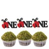 24Pcs Glitter Ladybug One Cupcake Toppers Garden Theme Party Dessert