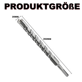 METOTY SDS Plus Drill Bit 20 mm x 260 mm, Masonry Drill, Hammer Drill, Concrete Drill, for Stone, Concrete, Natural Stone, Brick Wall