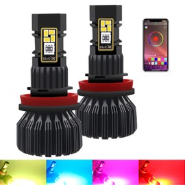 RGB LED Fog Light Bulb, Viesyled H11/H8/H9 3020 SMD Multi-color APP Bluetooth Control Super Bright 1800LM Driving DRL Fog Lights Bulbs 2 Pack