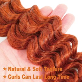Bafamiya Deep Curly Braiding Human Hair 2 Bundles Per Package 100g 22 Inch Ginger Orange 350 Deep Water Wave Bulk Human Hair for Braiding No Weft Deep Curly Human Hair Extensions for Boho Braids