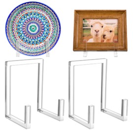 RattanView 2 Pcs Clear Acrylic Plate Stand Easel for Display 8 Inch Picture Frame, Plate Holder, Tall Vinyl Record Storage, Book Organizer Decorative for Tabletop Photos Posters