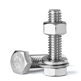 5/16-18 x 1" Hex Head Bolts Screws, Nuts, Flat and Lock Washers Assortment Kit, 304 Stainless Steel(18-8), Machine Fully Thread, Bright Finish 10Sets