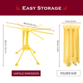 Ourokhome Collapsible Pasta Drying Rack, Plastic Foldable Homemade Fresh Spaghetti Stand Dryer Noodle Hanger for Kitchen with 10 Arms, Stable, Easy Storage, Quickly Set Up (Yellow)