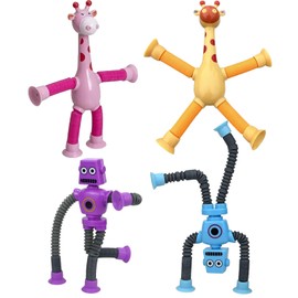 4 Suction Cup Toy Children, Suction Cup Toy, Robot Toy, Telescopic Giraffe Suction Cup Toy, Anti Stress Fidget Toys, Funny Gifts for Children Adults