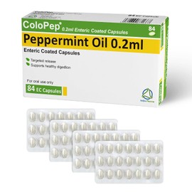 Peppermint Oil Capsules | Enteric Coated Gastro-Resistant Natural Mint Capsules for Healthy Digestion, Bloating | Encased in Hygienic Blister Packs - 84 Soft Gel Capsules (0.2ml Each)